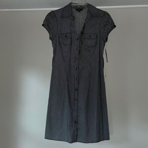 NWT IZ Byer Black White Striped Button Down Dress